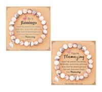 SLEEKEE 2 Pièces Bracelets De Perles Pendentif Flamant Rose Et 2 Cartes, Bracelet Simple, Bracelet Femme, Bracelet Cadeau, Bracelet Amitié