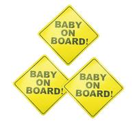 SLEEKEE 3 Panneaux D’Avertissement De Voiture pour Bébé, Auto-Adhésifs, Imperméables, Jaune, Modern, Bébé À Bord, Verre, Plastique