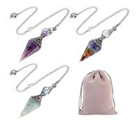 SLEEKEE 3 Pendentifs Hexagonaux en Cristal Conique, 1 Sac À Cordon en Flanelle, Ornements De Méditation Spirituelle, Outils De Divination, Sac De Rangement De Bijoux.