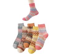 SLEEKEE 5 Paires De Chaussettes Rétro, Chaussettes Thermiques Polaires, Chaussettes En Laine Tricotée, Chaussettes Douces Pour Femmes, Chaussettes D'Hiver