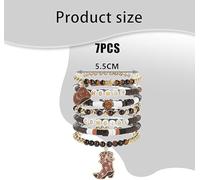 SLEEKEE 7 Bracelets en Perles De Denim Et 1 Porte-Clés, Ensemble De Bracelets Empilés, Bijoux De Personnalité À La Mode, Accessoires Vestimentaires Simples Et Polyvalents.