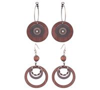 SLEEKEE Boucles d'Oreilles en Bois Style Ethnique, Vintage et Bohème Créoles Géométriques Simples