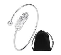 SLEEKEE Bracelet à Plumes Argentées pour Femme avec Sac de Rangement Noir en Cuivre, 6.2*6cm - Bijoux et Cadeaux