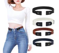 SLEEKEE Ceinture Élastique 4 Pièces Sans Boucle, Sans Perforation, Taille Élastique Durable, Bande Invisible et Réglable - Noir, Blanc, Marron, Bleu Foncé