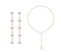 SLEEKEE Ensemble de boucles d'oreilles en perles et collier, Acier allié, Taille unique, Femme, Bijoux, 2 Pièces, Perles, Bohémien, Mariage, Fête, Dîner
