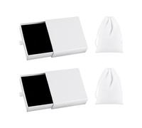 SLEEKEE Lot de 2 boîtes cadeau à bijoux, 2 sacs en velours, carrées avec ruban, pour bracelet, boucles d'oreilles, collier, boîte cadeau, boîte cadeau pour femme (blanc)