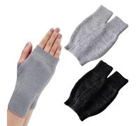 SLEEKEE Lot de 2 Paires de Gants Sans Doigts en Cachemire - Mitaines Chaudes Thermiques Pour l'Hiver - Noir et Gris Clair