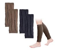 SLEEKEE Lot de 2 paires de jambières pour femme, bleu marine et kaki, chaussettes d'hiver tricotées, protège-genoux, chaussettes thermiques hautes, Bleu marine et kaki, ca. 40 cm lang, 13 cm breit