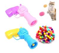 SLEEKEE Lot de 2 pistolets à jouet, 40 balles en peluche, lanceur de balles, jouet interactif pour chat, balles en peluche silencieuses, balles à mâcher pour chat