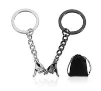 SLEEKEE Lot de 2 Porte-Clés pour Couple - Cadeau d'Ami, Saint-Valentin, Meilleure Amie, Femme - Main Dans la Main - Noir/Argent - Taille Unique