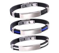 SLEEKEE Lot de 3 bracelets en titane et silicone pour hommes et femmes, bracelets anti-stress, bijoux tendance et cool, accessoires quotidiens (bleu, noir, blanc), Acier