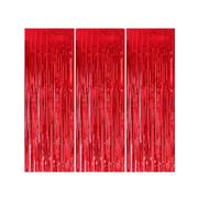 SLEEKEE Lot de 3 rideaux de porte à pompons - 1 x 2 m - En feuille métallique - Décoration de fête - Ruban à paillettes à suspendre - Convient pour les fêtes (rouge)