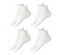 SLEEKEE Lot de 4 paires de chaussettes unies froncées pour femme, blanches, moyennes, hautes, antidérapantes, sportives, modernes, coton, bout fermé, longueur cheville, lavage à la main, Blanc., M-L