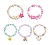 SLEEKEE Lot de 5 Bracelets Extensibles Papillon Colorés pour Filles - Bracelets d'Amitié Mignons et Exquis - Cadeaux d'Anniversaire et de Noël