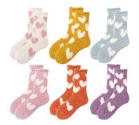 SLEEKEE Lot de 6 paires de chaussettes d'hiver en peluche pour femme - Chaussettes confortables et antidérapantes - Chaussettes moelleuses pour femme (multicolores), multicolore, Small