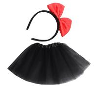 SLEEKEE Tutu Extensible avec Bandeau à Nœud, Jupe De Bal Noire, De Danse Adulte en Tissu Maille pour Fête De Noël, Costume De Carnaval (Noir)