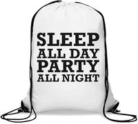 Sleep All Day Party All Night Sac de sport décontracté avec cordon de serrage Blanc