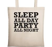 Sleep All Day Party All Night Sac fourre-tout en coton écologique naturel Beige