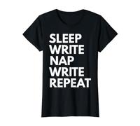Sleep Nap Write Repeat Lover Writer Auteur Writing T-Shirt Graphique avec Valeur, Femme, Noir, S