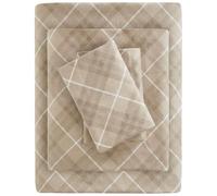 Sleep Philosophy True North by Parure de lit 4 pièces en Flanelle Chaude 100% Coton - Imprimé Animaux, étoiles, Mignons, Ultra Douce pour Temps Froid, lit Double, Carreaux Brun Clair