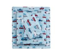 Sleep Philosophy True North by Parure de lit Chaude en Flanelle 100% Coton - Parure de lit 4 pièces Ultra Douce pour Temps Froid, très Grand lit, Voitures Bleues