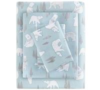 True North by Sleep Philosophy Parure de lit Chaude en Flanelle 100% Coton - Parure de lit 4 pièces Ultra Douce pour Temps Froid, Grand lit, Ours Polaires Bleus