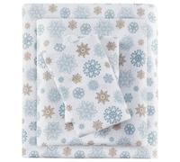 Sleep Philosophy True North by Parure de lit Chaude en Flanelle 100% Coton - Parure de lit 4 pièces Ultra Douce pour Temps Froid, lit Double, Marron Clair/Bleu
