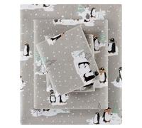 Sleep Philosophy True North by Parure de lit Confortable en Flanelle 100% Coton Ultra Doux pour Temps Froid, très Grand lit, Motif Pingouins Gris