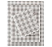 Sleep Philosophy True North - Parure de lit 4 pièces en Flanelle 100% Coton pour lit Double, Confortable, brossée pour Plus de Douceur, imprimé Fantaisie, Carreaux Gris à Chevrons