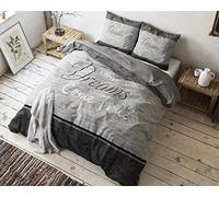 SLEEP TIME Housse De Couette 100% Coton, Parure de lit, Esemble de 2, True Dreams, Gris, 155cm x 220cm, avec 2 taie d'oreiller 80cm x 80cm