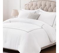 SLEEP ZONE Parure de lit 3 pièces, Lavable en Machine, Insert de Couette Alternative légère en Duvet avec Rayures brodées, pour Grand lit (228,6 x 241,3 cm), Rayures Grises