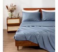 SLEEP ZONE Parure de lit 4 pices pour htel de luxe en relief avec drap-housse, drap plat et 2 taies d'oreiller Poche profonde (bleu silex nid