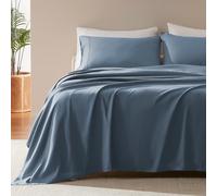 SLEEP ZONE Parure de lit 4 pièces Super Douce et rafraîchissante - Draps Plats et taies d'oreiller faciles d'entretien - Infroissables, résistants à la décoloration, Poches Profondes de 40,6 cm (Bleu