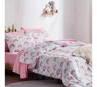 SLEEP ZONE Parure de lit 5 pièces en Microfibre Ultra Douce avec Couvre-oreillers pour Enfant - Facile d'entretien - Blanc/Rose - Lit jumeau