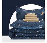 SLEEP ZONE Parure de lit 5 pièces Super Mignonne et Douce pour Enfants avec Couette, Drap, taie d'oreiller et taies d'oreiller (fusée Spatiale)