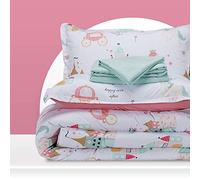 SLEEP ZONE Parure de lit 7 pièces en Microfibre Ultra Douce avec Couvre-oreillers pour Enfants, Facile d'entretien, château de Princesse pour Filles, Rose, lit Double/Grand lit