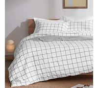 SLEEP ZONE Parure de lit avec Housse de Couette imprimée Grise à Motif Floral 120 g/m² Ultra Douce avec Fermeture éclair et Attaches de Coin, Grille Grise sur Blanc, lit Double/Grand lit (228,6 x