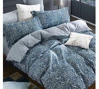SLEEPBELLA Housse de Couette réversible en Coton 600 Fils au Pouce carré, Motif Floral Cachemire Bleu et Vert, pour Grand lit