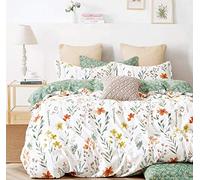 SLEEPBELLA Parure de lit 3 pièces en Coton 600 Fils pour très Grand lit, Motif Fleurs Jaunes et Branches Vertes imprimées sur Housse de Couette réversible Blanche