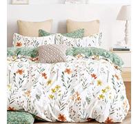 SLEEPBELLA Parure de lit 3 pièces pour Grand lit, Motif botanique Jaune et Vert imprimé sur Tissu 100% Coton, Rembourrage intérieur en Microfibre Ultra Douce