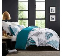 SLEEPBELLA Parure de lit réversible en Coton de 600 Fils au Pouce carré, Motif botanique, Feuille Bleu Sarcelle