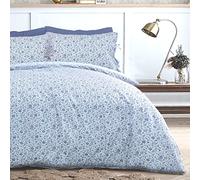 Sleepdown Ditsy Flowers Parure de lit Douce et Facile d'entretien avec Housse de Couette et taie d'oreiller avec Attaches pour lit Super King Size (260 x 220 cm) - Bleu/Blanc