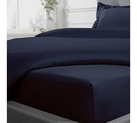 Sleepdown Drap-Housse 100% Satin de Coton Doux et Confortable, 40 cm, très Profond, 300 Fils au Pouce carré, Bleu Marine, Super King Size