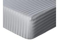 Sleepdown Drap-Housse de qualité hôtelière 100% Satin de Coton à Rayures, Chaud, Confortable, Respirant, Super Doux, Facile d'entretien, Poches très Profondes de 32 cm - Gris - Simple