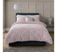 Sleepdown Geo Parure de lit en Polaire Thermique Chaude et Confortable avec Housse de Couette et taie d'oreiller - Simple (135 cm x 200 cm) pâle, Polyester, Blush Rose Blanc