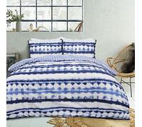 Sleepdown Just Contempo Parure de lit réversible avec Housse de Couette et taies d'oreiller Motif géométrique Bleu/Blanc 200 x 200 cm