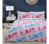 Sleepdown Love Island Parure de lit avec Housse de Couette et taies d'oreiller Motif 3D Love TV Rose pâle Taille King 220 x 230 cm