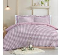 Sleepdown Parure de lit à Carreaux Vichy avec Housse de Couette et taies d'oreiller à Volants - Rose pâle uni - King Size (230 x 220 cm)