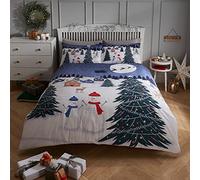 Sleepdown Parure de lit avec Housse de Couette et taie d'oreiller Motif Bonhomme de Neige Phosphorescent, Facile d'entretien, Simple (135 cm x 200 cm), Polycoton, Blanc/Bleu Marine