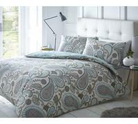 Sleepdown - Parure de lit avec Housse de Couette et taie d'oreiller - Motif Cachemire - Impression numérique - Lit Super King Size - Bleu Sarcelle